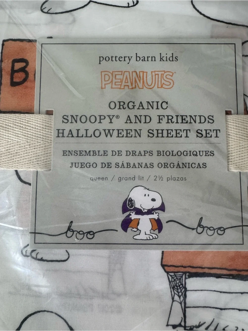 NWT Pottery Barn Kids ~Peanuts Halloween~ QUEEN Organic Snoopy Sheet Set
